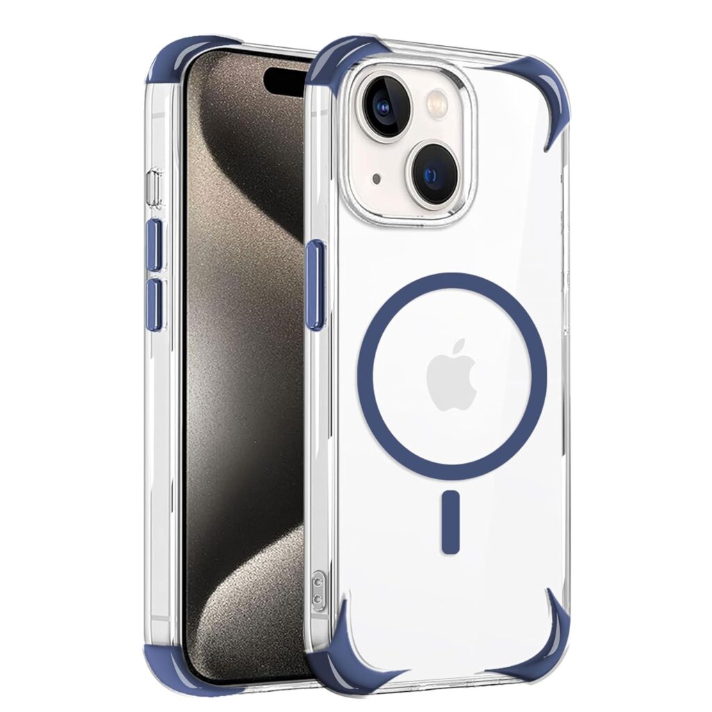 V-TAN Ultra-Hybrid Crystal Clear Cover Case for iPhone 15 Plus | TPU | Transparent Back Cover | Wireless Charging | Slim Fit Shockproof Design | Camera Protection Bump (Blue)