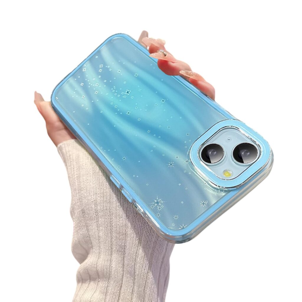 VONZEE Compatible for iPhone 15 Plus 6.7'' Case Bling Star Gradient Shiny Colorful Case with Full Camera Protection Shockproof PC+TPU Glossy Shiny Cover for Girls Women,Blue