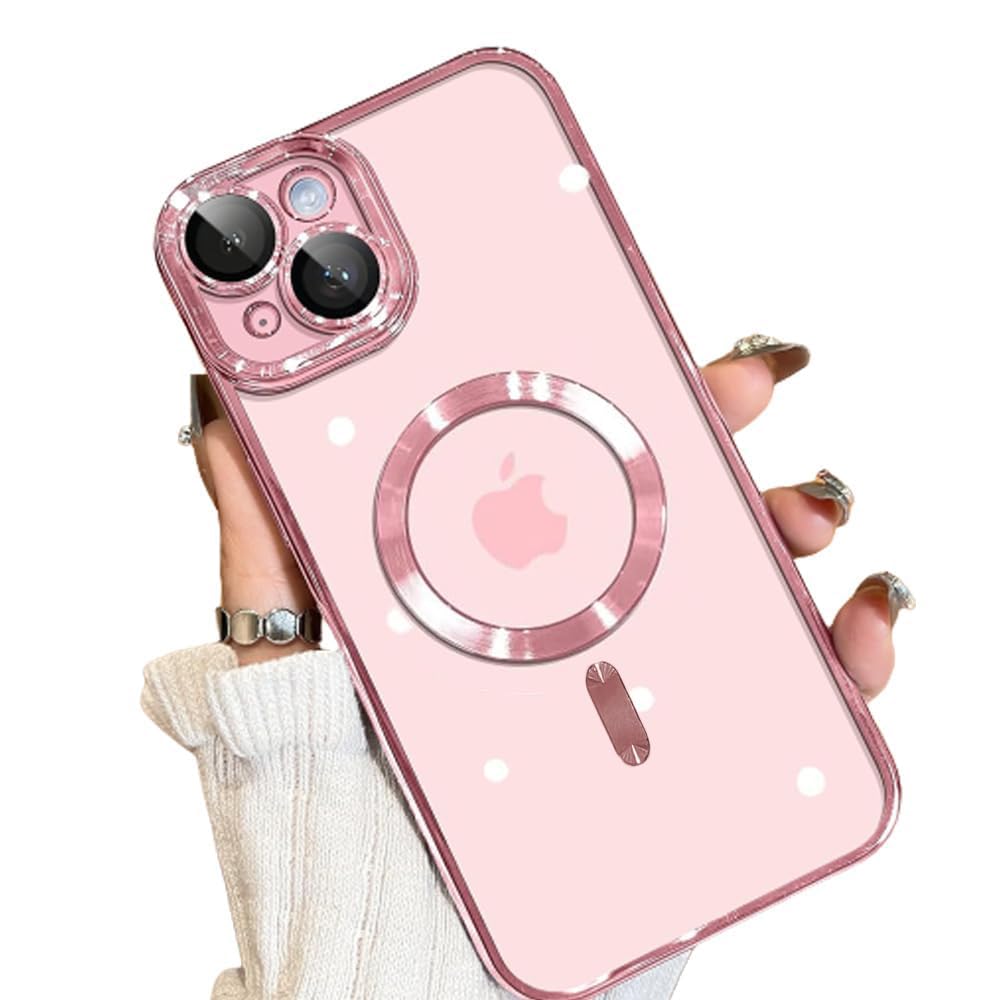 VONZEE Thermoplastic Polyurethane Electroplating Transparent Logo Back Case For iPhone 15 Plus, 6.7 Inch, Full Body & Individual Camera Protection, Rose Pink