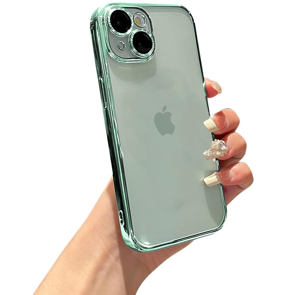 VONZEE Transparent Clear Cover For iPhone 15 Plus Case 6.7 inch, Tpu Case Cover, Camera Protection For Each Lens (Green)