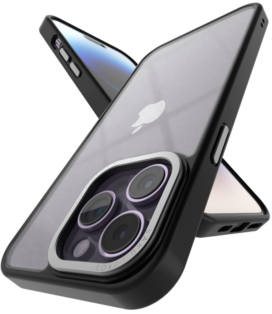 Vaku Luxos® Trans Armor for iPhone 14 Pro Max Cover Case, 6 Feet Drop, Metal Ring Camera Protection, Shockproof, Scratch Resistant, Slim, Compatible with iPhone 14 Pro Max Back Cover - Black