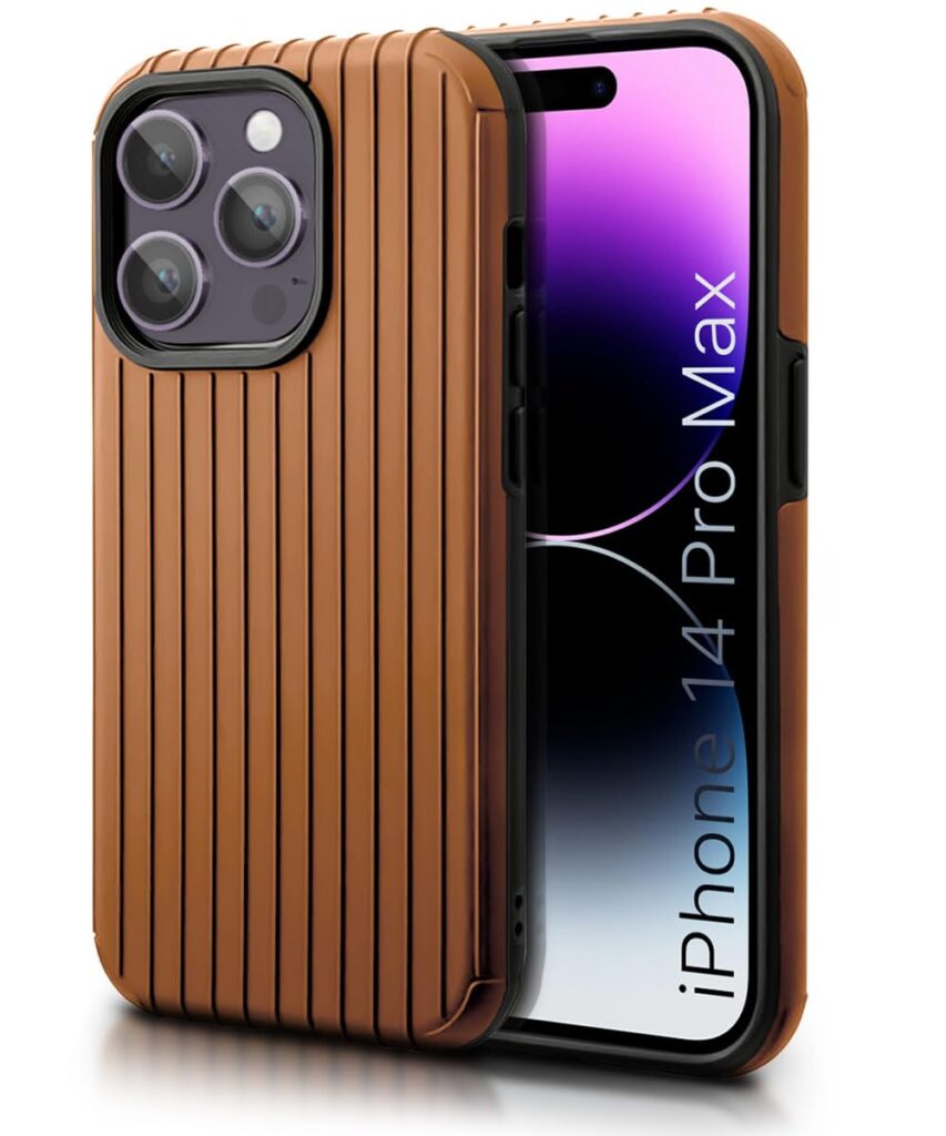 WOW IMAGINE Hybrid Back Case for iPhone 14 Pro Max | Shockproof with Tough Armor Texture | Scratch-Resistant Hard PC + TPU | 360° Camera Protection | Brown