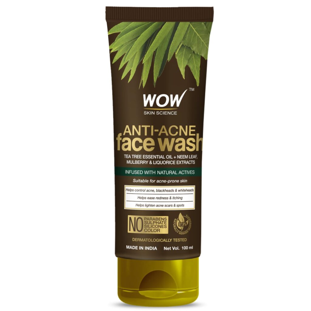 WOW Skin Science Anti Acne Neem Face Wash | Neem Leaf Extract, Salicylic Acid, Tea Tree Oil | For Pimples | All Skin Types | Bright, Clear Skin | Paraben & Sulphates Free | 100 ml