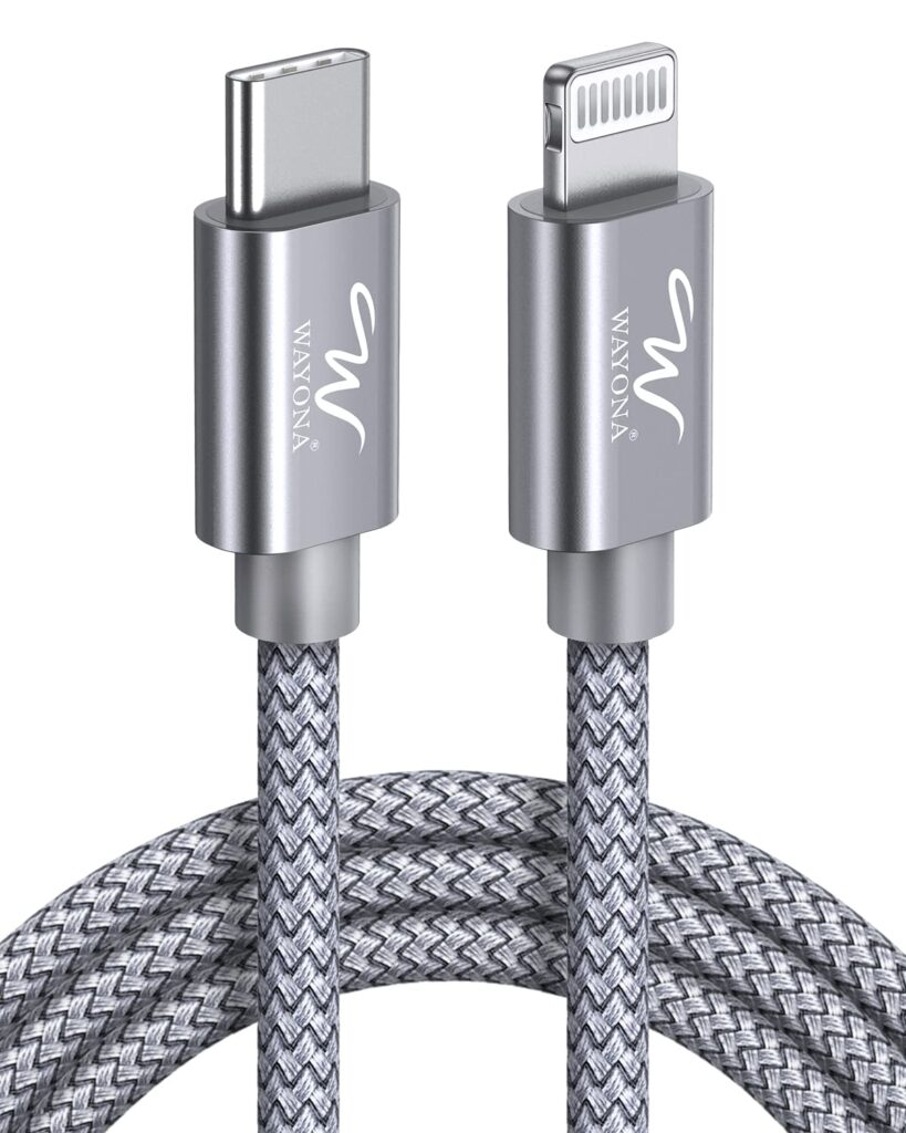 Wayona Type C To Lightning MFI Certified 20W Fast Charging Nylon Braided USB CableC Cable For iPhone 14,14 Pro,14 Pro Max, iPhone 13 Series,12,12 Pro,11,11 Pro Max iPhone 12 Mini, X, 8 (2M, Grey)