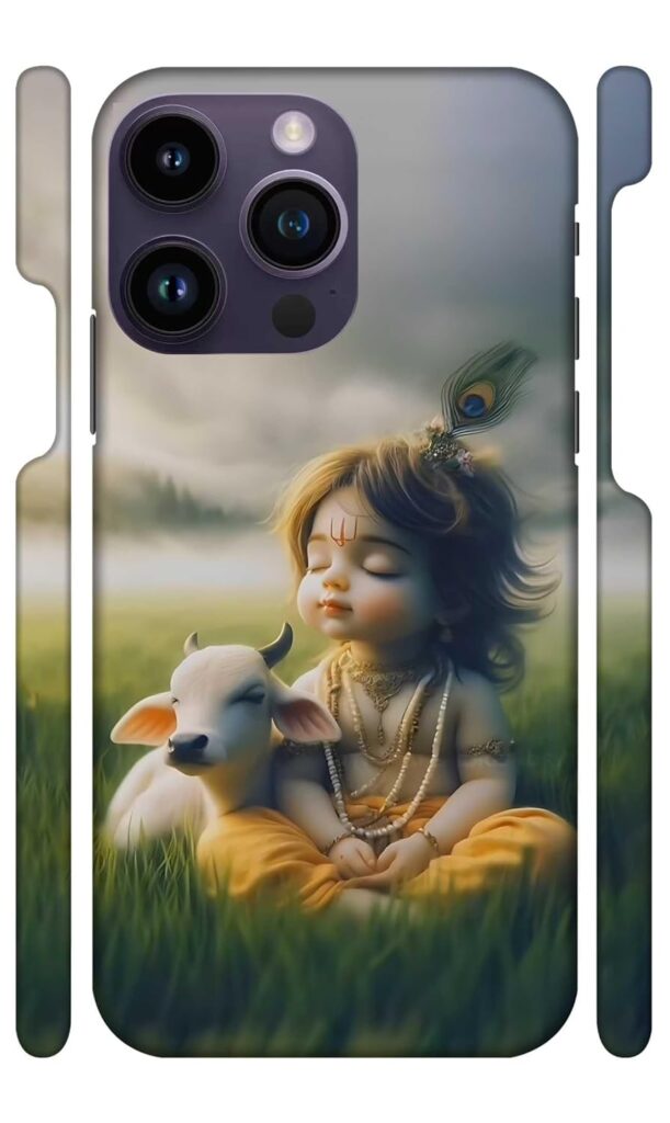 YAPZONE Cute Kanha Jii with Calf Designer Printed Hard Back Cover for Apple iPhone 14 Pro Max Attractive and Uniquely Crafted Smartphone Case