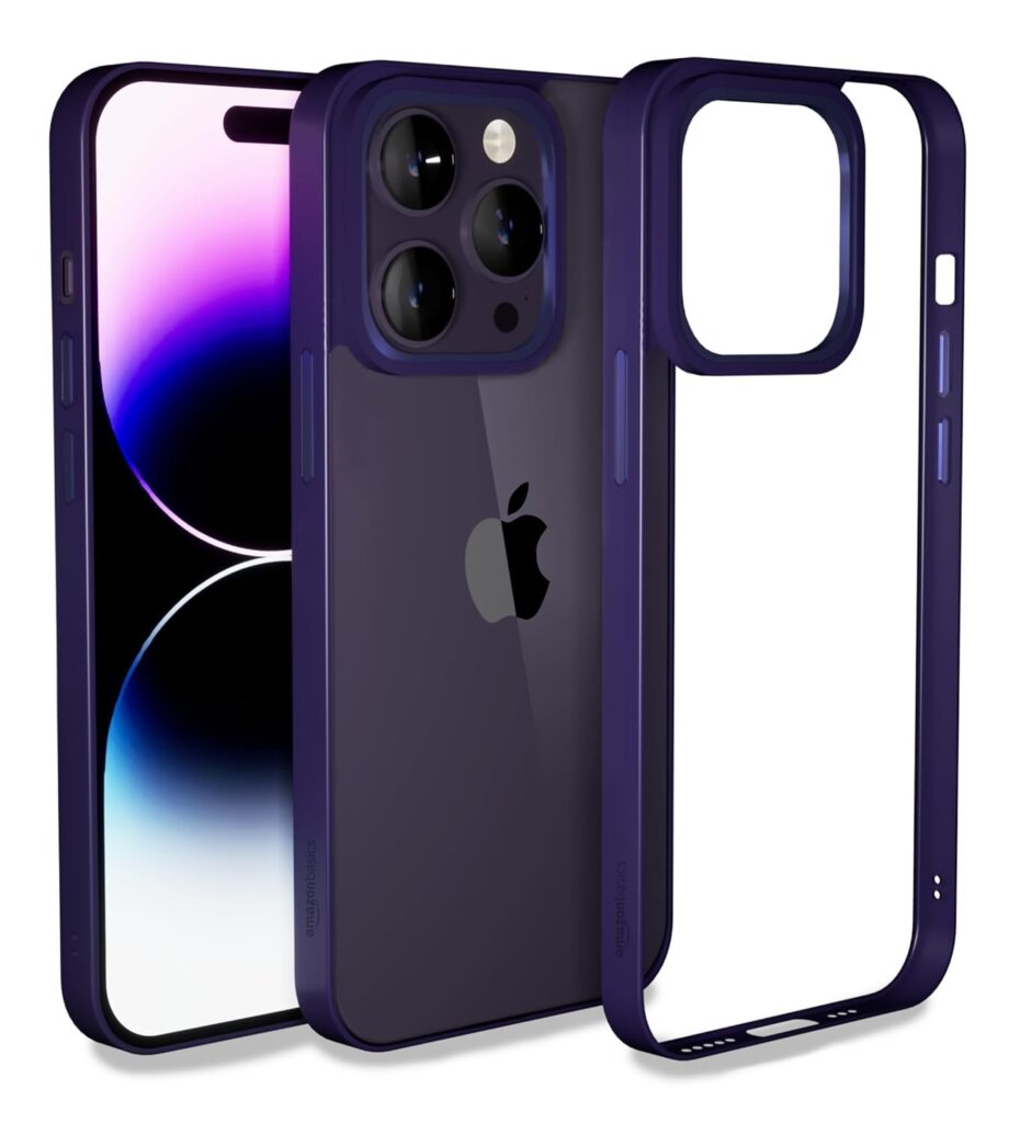 amazon basics Back Cover Case Compatible with iPhone 14 Pro max | Non Yellow Material Ultra Hybrid (TPU + Poly Carbonate | Deep Purple)
