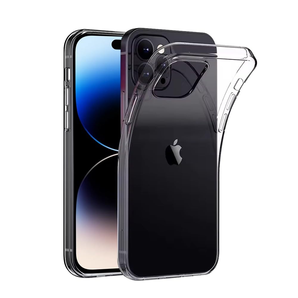 amazon basics Back Cover Case for Apple iPhone 14 Pro Max (Flexible|2mm-TPU|Transparent)