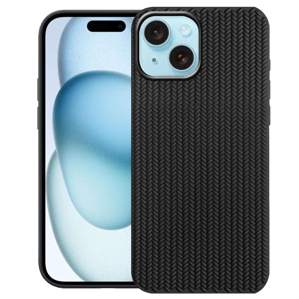 amazon basics Braided Design Case Cover for iPhone 15 Plus | Matte Finish | (Black, iPhone 15 Plus)
