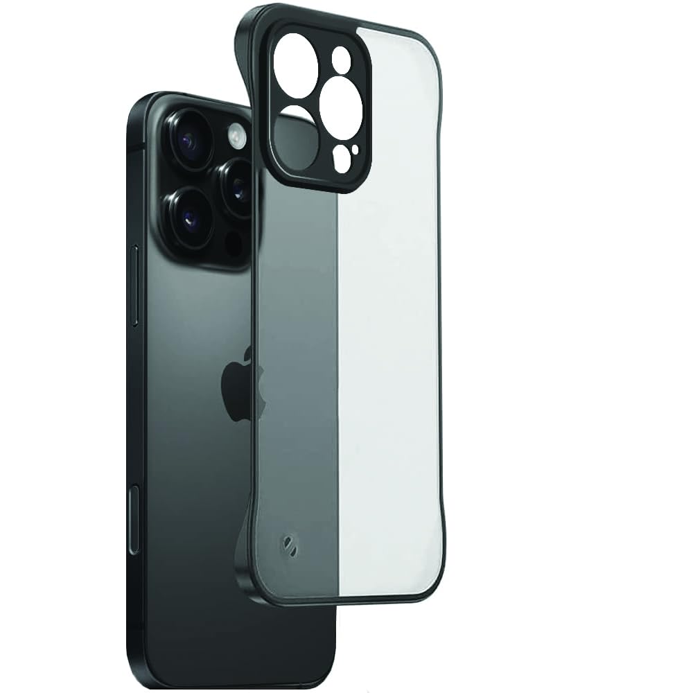 amazon basics Compatible with iPhone 15 Pro Max Back Cover Case | Stylish Frameless Matte Hard Skin | Soft TPU Shock Proof Bumper Back Cover Case for iPhone 15 Pro Max (6.7) (Black)