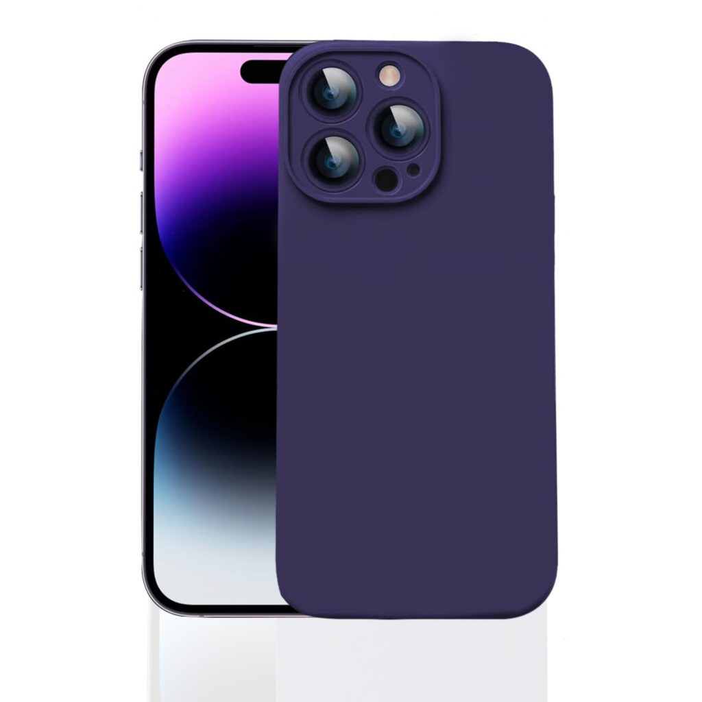 amazon basics Liquid Silicone Cover Compatible for iPhone 14 Pro Max Case 3 Layer Microfiber Lining Covers Full Body Protective Wireless Charging Shockproof Back Cover (6.7 inches)(Deep Purple)