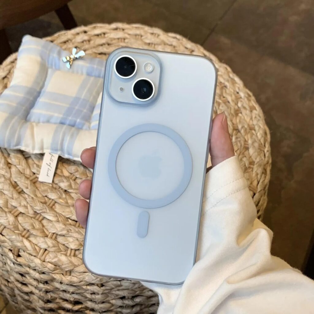 amazon basics Luxury Paper Thin Case Cover for iPhone 15 | Matte Finish | Compatible with magsafe | (Blue, iPhone 15)