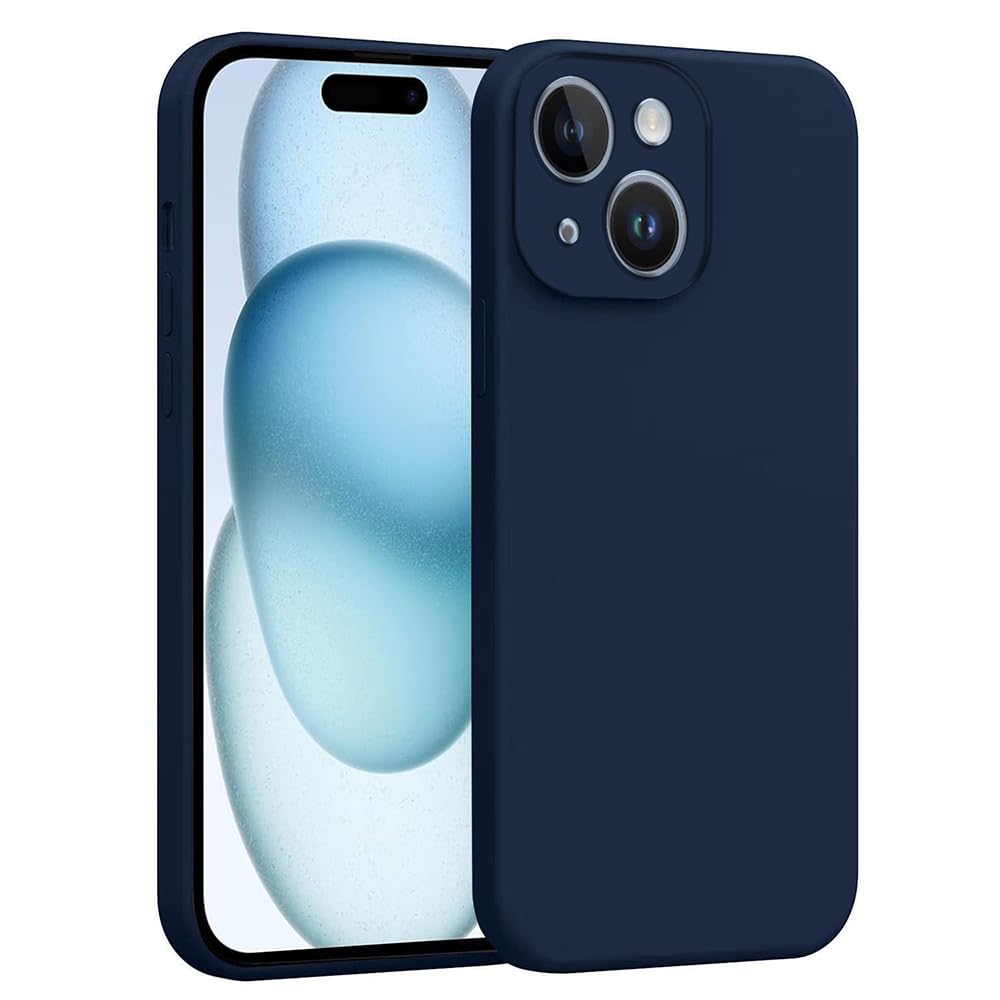 amazon basics Mobile Cover for Apple iPhone 15 | Full Camera Protection | Premium Liquid Silicon Case | Flexible Bumper Case for Apple iPhone 15 (Dark Blue)
