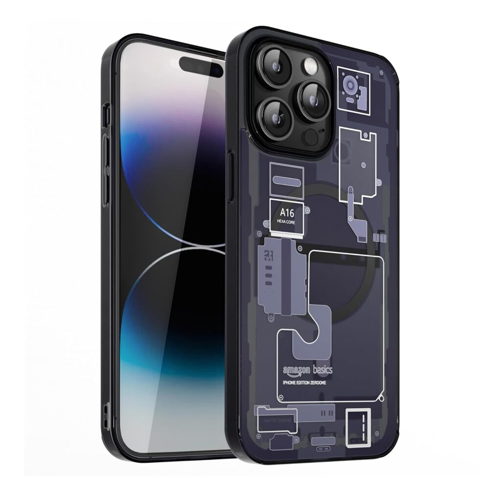 amazon basics Ultra Hybrid Magfit Back Cover Case Compatible with MagSafe Designed for iPhone 14 Pro Max (TPU + Poly Carbonate | Zero One)