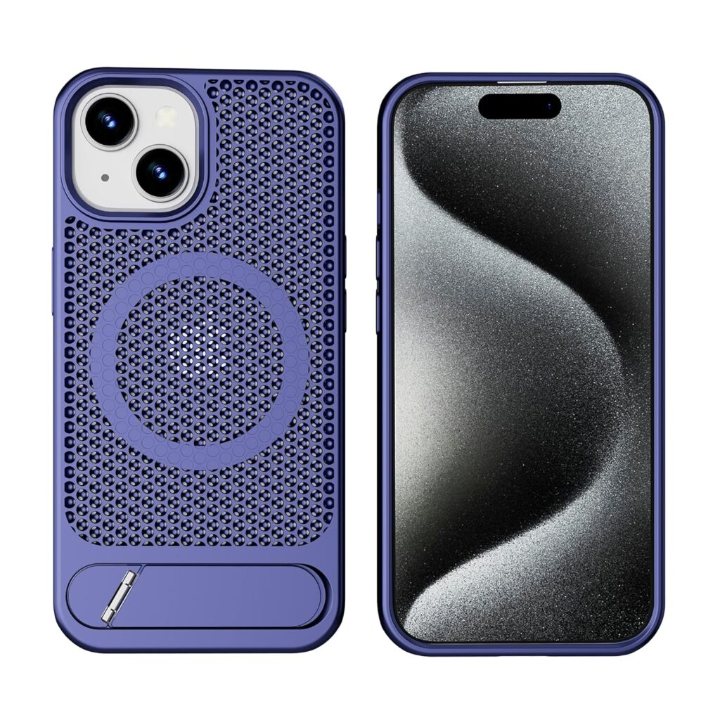 amazon basics Vanguard Laser Cut mesh case Compatible with iPhone 15 | Supports Magnetic and Wireless Charging - Blue