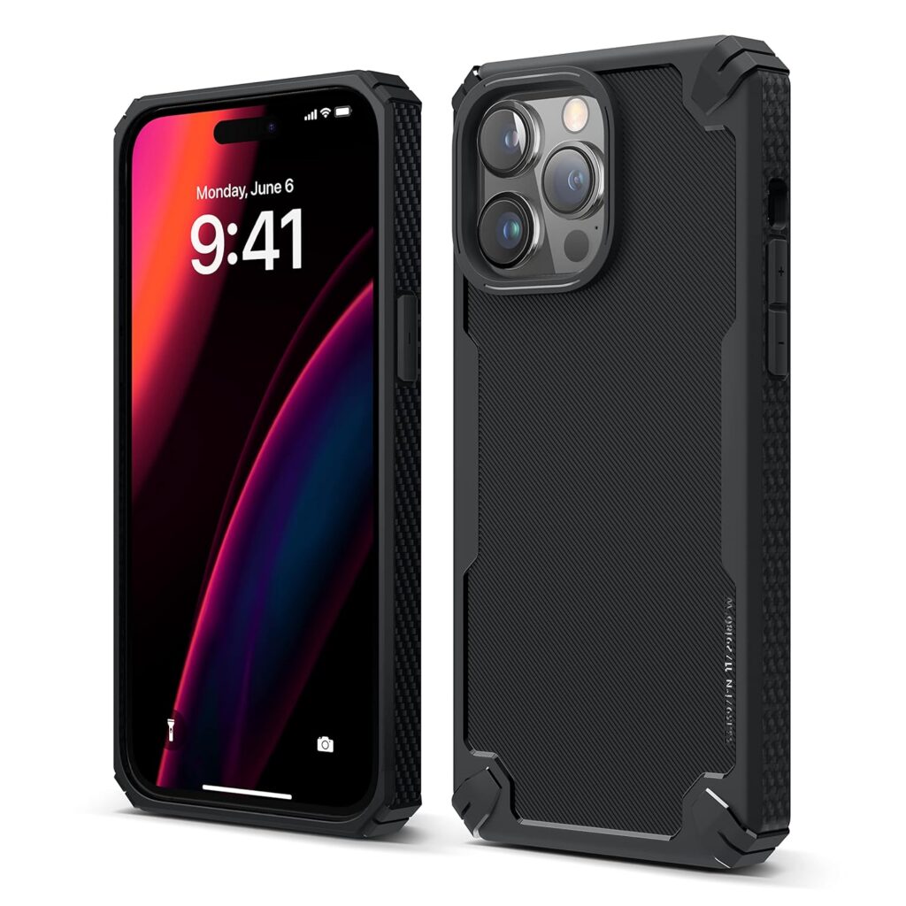 elago TPU Armor Compatible With Iphone 14 Pro Max Case 6.7 In-Us Military Grade Drop Protection, Heavy-Duty Protective Case, Carbon Fiber Texture, Tough Rugged Design, Shockproof Bumper Cover (Black)