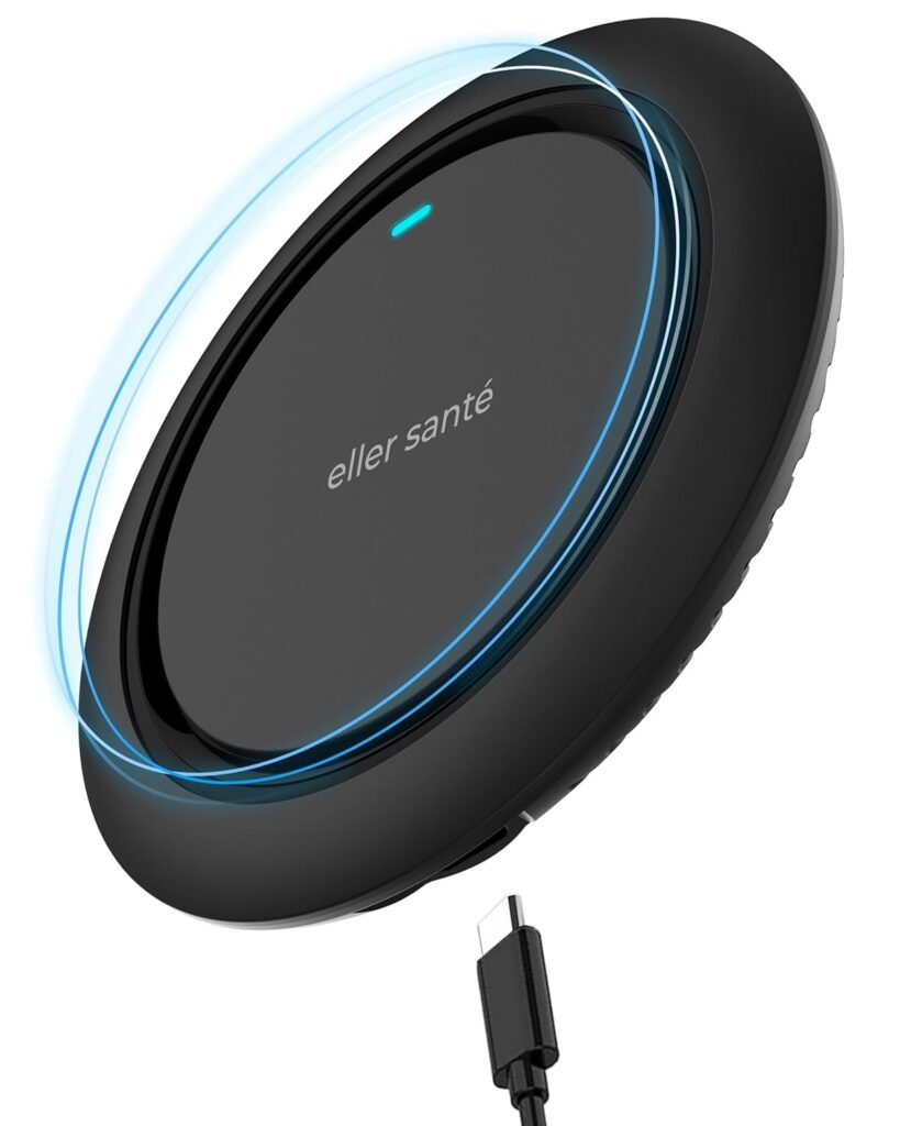 eller santé® 15W Wireless Charger MontClad Series PD & Qi-Certified with Type C Cable for 17/17 Air/17 Pro/17 Pro Max, iPhone 16/16 Plus/16 Pro/16 Pro Max, iPhone 15/14/13/12/11 Series - Black