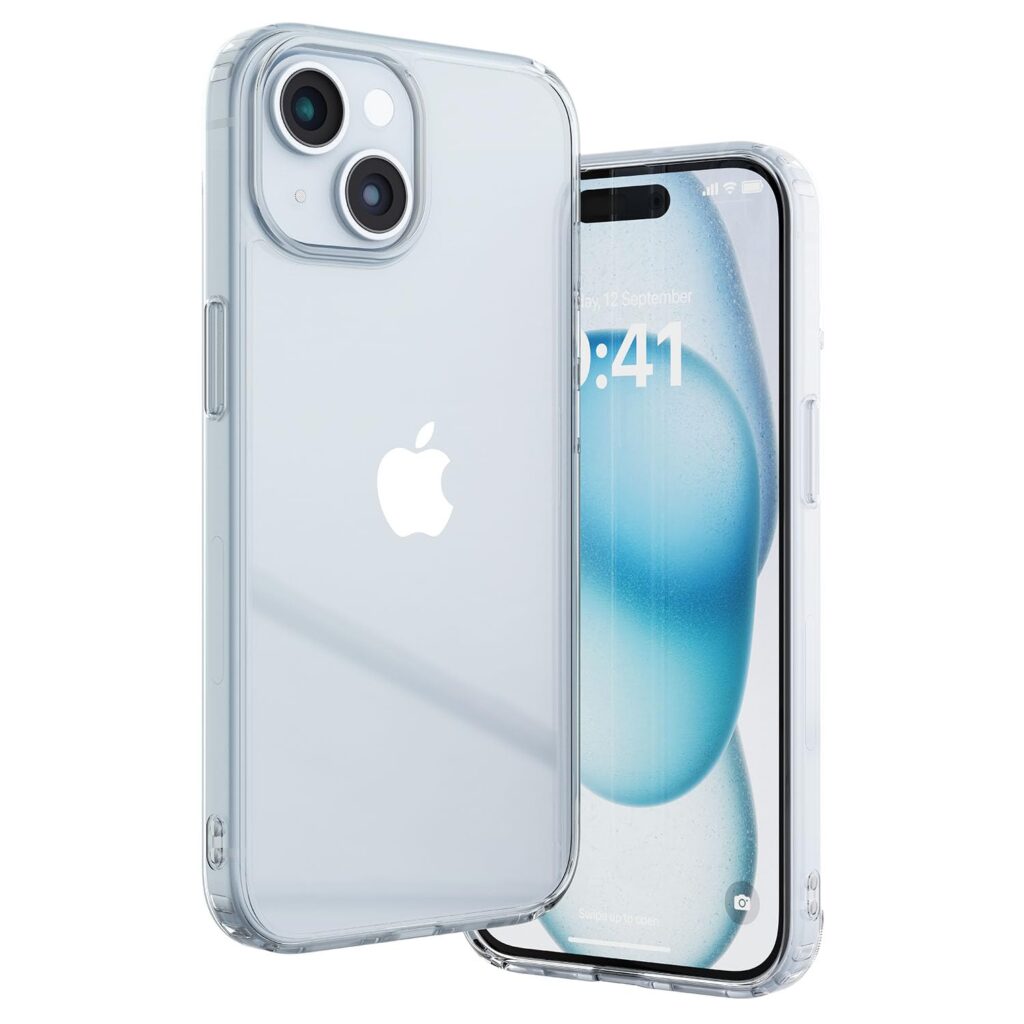 eller santé® Glassy Clear Back Cover Case for iPhone 15 Plus Shockproof Slim Thin Non-Yellowing Scratch Resistant Military-Grade Protection - Transparent