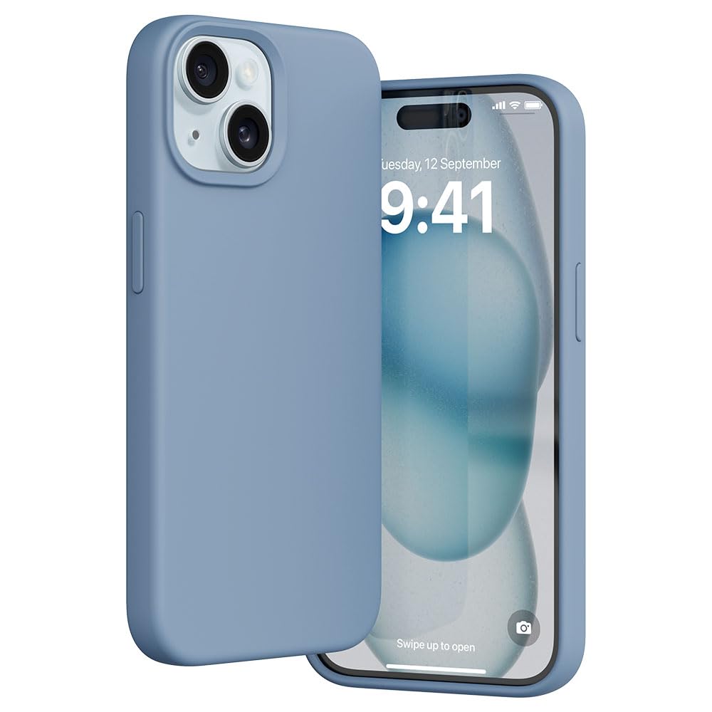 eller santé® Silicone Back Cover Case for iPhone 15 Plus Shockproof Scratch Resistant Slim Fit Protective Design Military-Grade Protection Support Mag-Safe Wireless Magnetic Charging- Blue