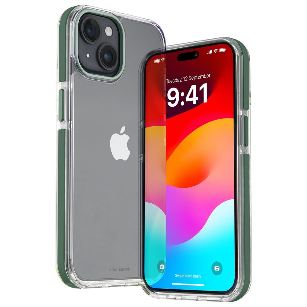 eller santé® Vortex Series Back Cover Case for iPhone 15 Plus Metal Frame Camera Bump Scratch Resistant Slim Thin Military-Grade Protection - Green