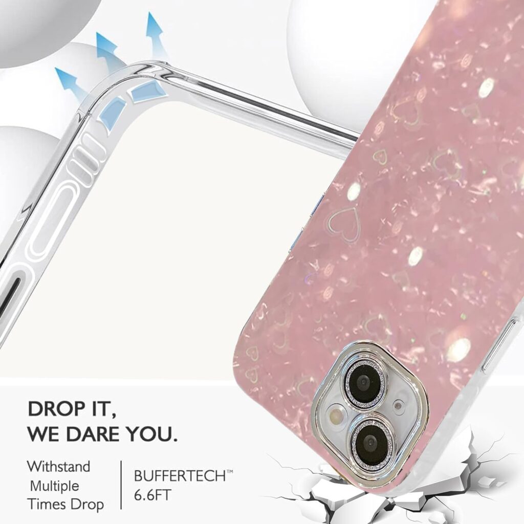 mobistyle Designed for iPhone 15 Plus | Camera Lens Protection |Heart Pattern Print Design for Women Teen Girls Phone Back Cover Case (Heart Pink)