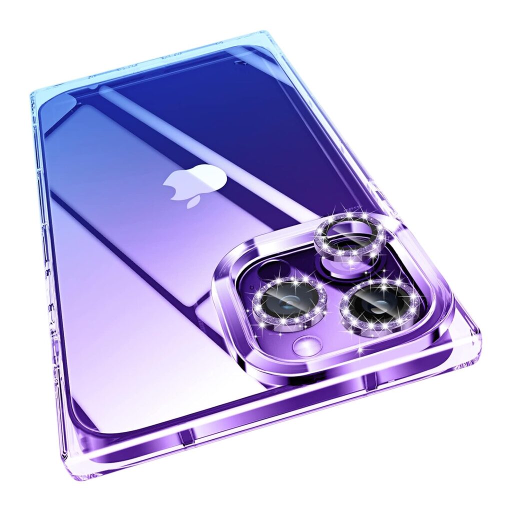 Jmltech for Clear iPhone 14 Pro Max Case Silicone Square Shockproof Protective Drop Protection Phone Case Cover for iPhone 14 Pro Max (Clear Purple Blue)