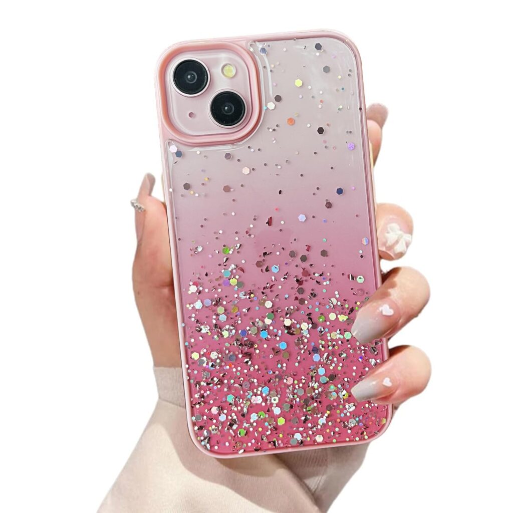 VONZEE® Compatible with iPhone 14 Plus Case 6.7 inch, Non Moving Glitter Cover for Girls & Women Soft TPU Shockproof Anti Scratch Drop Protection Cover|Pink