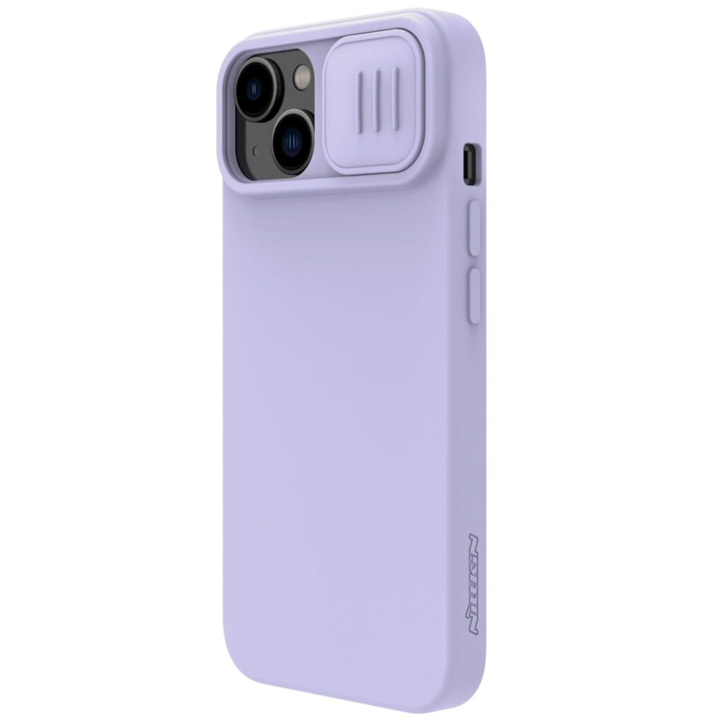 Nillkin Case for Apple iPhone 15 Plus (6.7" Inch) CamShield Silky Soft Liquid Silicon + PC Finish Camera Slider Magnetic Works with Magsafe Charger Inside Microfibre Misty Purple