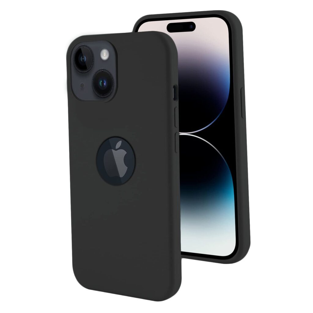 VONZEE Liquid Silicone Soft Back Cover for iPhone 14 Plus Case, Shockproof Slim Camera & Full Body Protection Non Yellowing Cover with Microfiber Lining & Logo Cut (6.7 Inch) -Black
