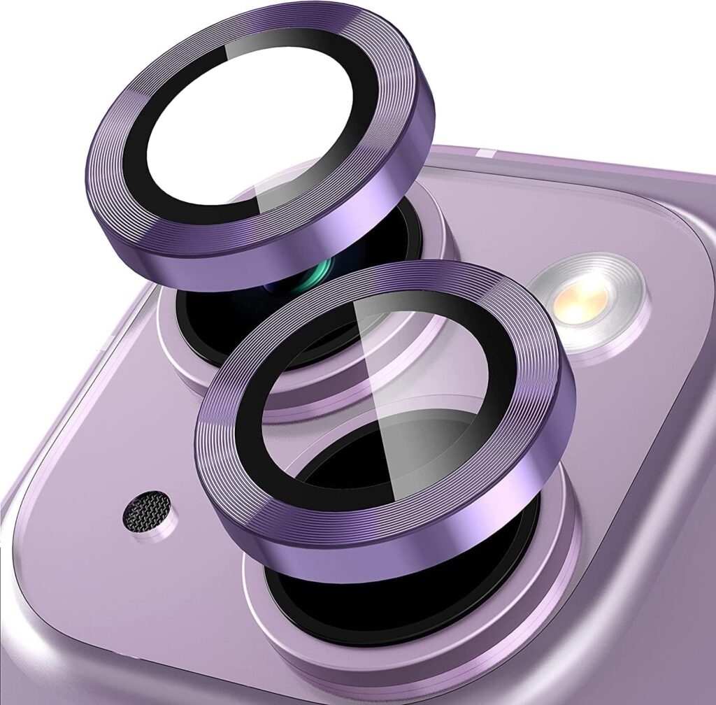 Amazon Brand - Solimo Tempered Glass Camera Lens Protector for iPhone 14 (6.1 Inch) & iPhone 14 Plus (6.7 Inch) | Glass Lens Cover (Purple)