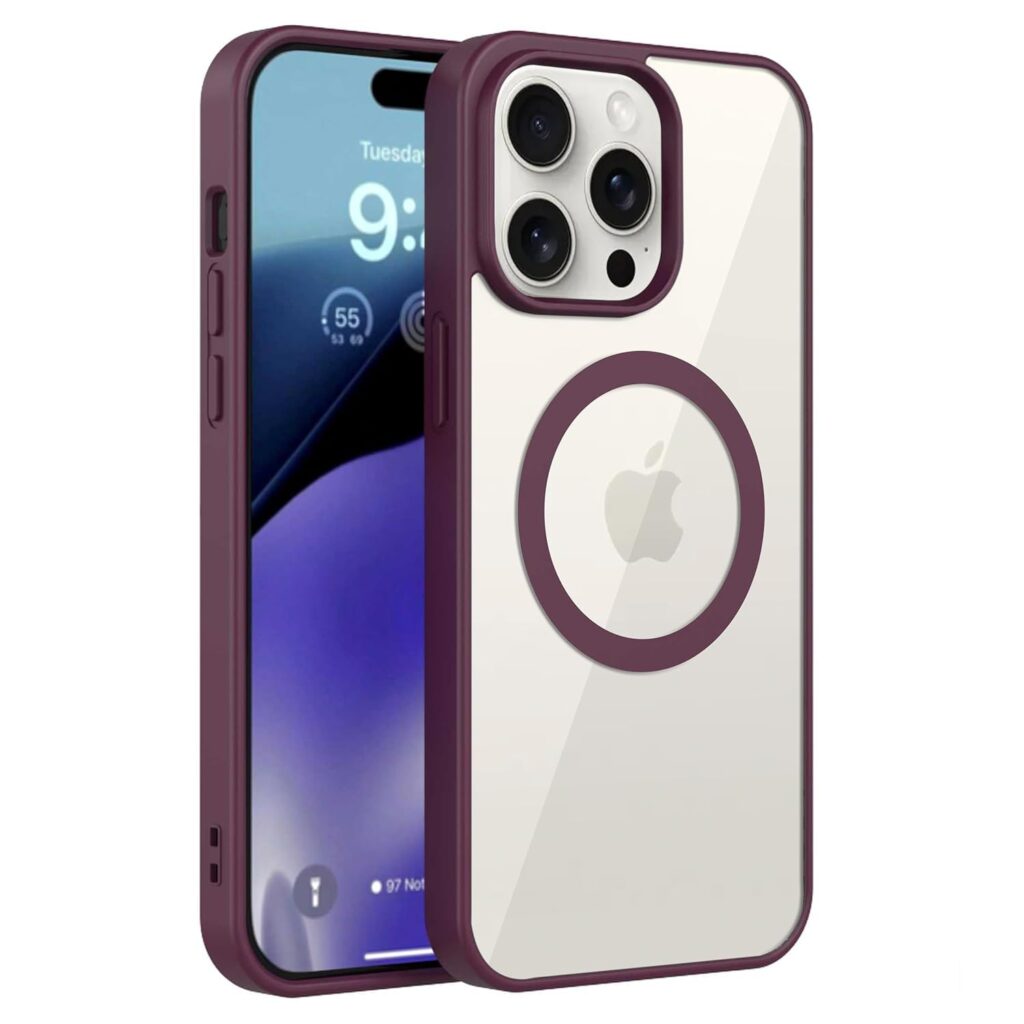 amazon basics Back Case Cover for iPhone 15 Pro Max (Thermoplastic Polyurethane_MagSafe-Plum)