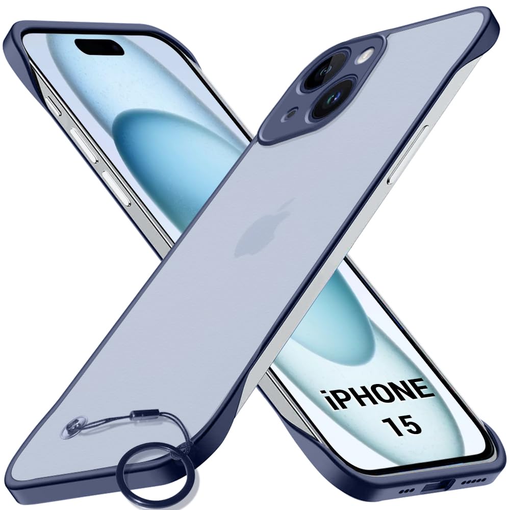 TheGiftKart Hybrid Ultimate Slim Back Case Cover for iPhone 15 | Lightweight Profile | Hard Back Cover for iPhone 15 (PC & TPU, Frosted Matte Translucent, Blue Sides)