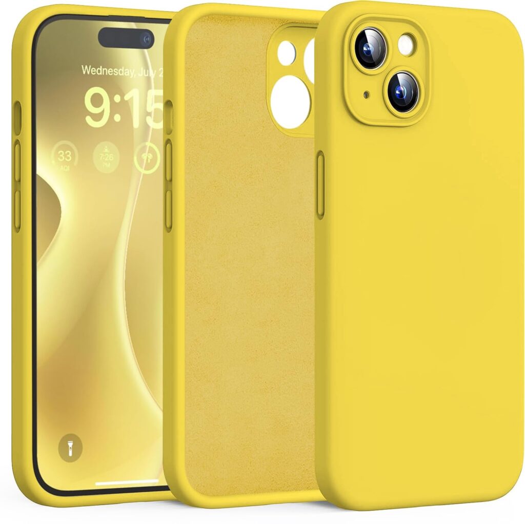 DIZORO Compatible for iPhone 15 Plus Camera Protection Case 6.7, Slim Liquid Silicone 3 Layers Full Covered Soft Gel Rubber Phone Case Protective Cover 6.7 Inch - Yellow