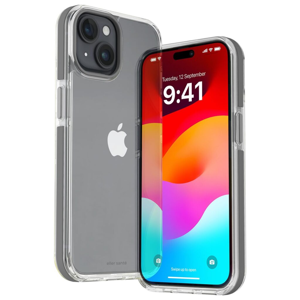 eller santé® Vortex Series Back Cover Case for iPhone 15 Plus Metal Frame Camera Bump Scratch Resistant Slim Thin Military-Grade Protection - White