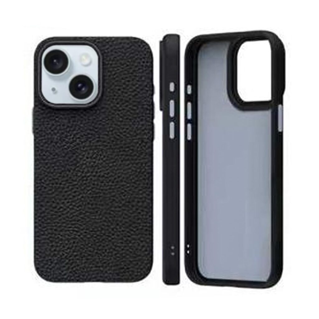 Prolet Premium Flexible PU Leather Cover for iPhone 14 | Soft -Touch | Stylish | Durable | Camera Protective (Black & Grey)