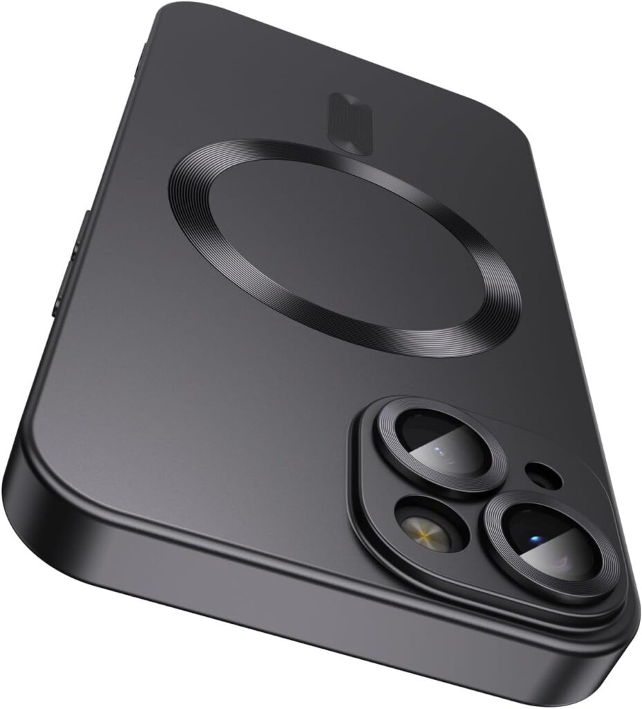 DIZORO Magnetic Case for iPhone 14 Plus Cover [Compatible with MagSafe][Built-in Camera Lens Protector] Slim Soft Silicone Bumper Shockproof Metallic Luster Back Cover Phone Cases (Black)