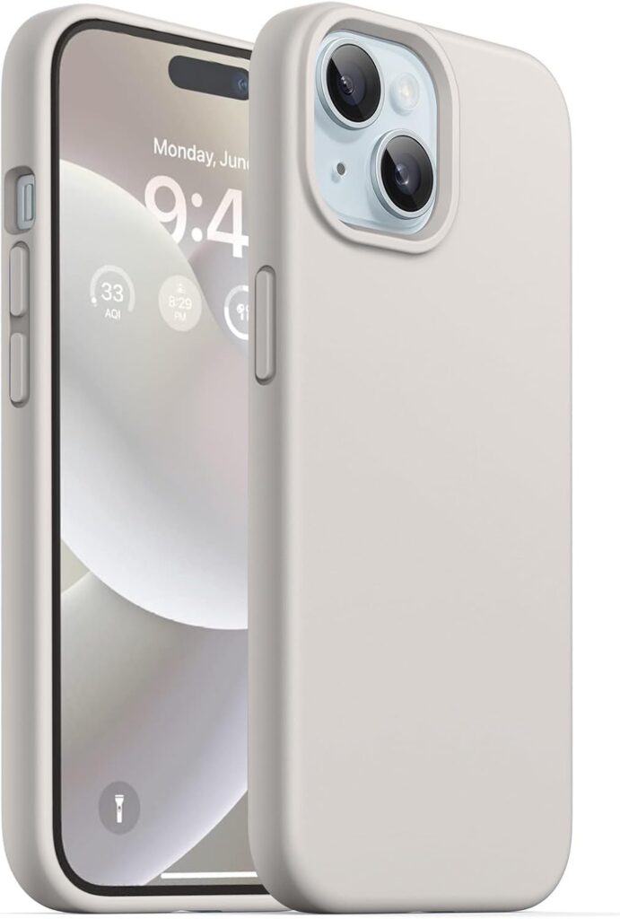 DIZORO Compatible for iPhone 15 Case 6.1, Slim Liquid Silicone 3 Layers Full Covered Soft Gel Rubber Phone Case Protective Case Cover 6.1 Inch -Nude Stone