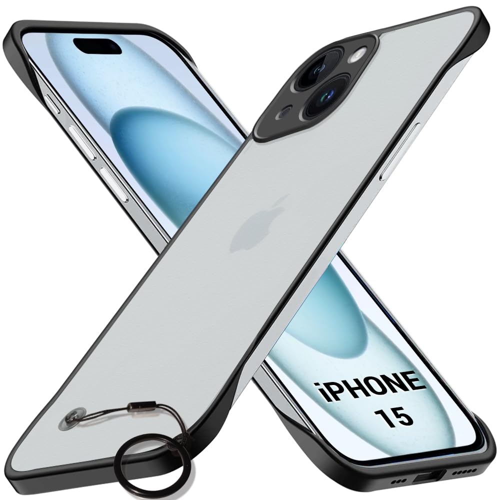 TheGiftKart Hybrid Ultimate Slim Back Case Cover for iPhone 15 | Lightweight Profile | Hard Back Cover for iPhone 15 (PC & TPU, Frosted Matte Translucent, Black Sides)