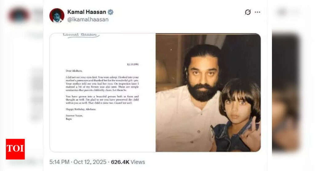 'You've grown into a beautiful person': Kamal Haasan shares a rare pic with daughter Akshara on her 34th birthday, pens a touching note | Hindi Movie News