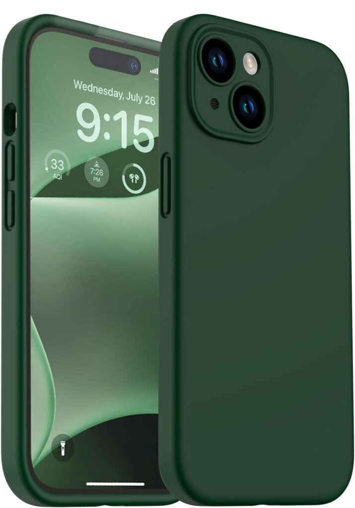 DIZORO Compatible for iPhone 15 Plus Case 6.7, Slim Liquid Silicone 3 Layers Full Covered Soft Gel Rubber Phone Case Protective Cover 6.7 Inch - Forest Green
