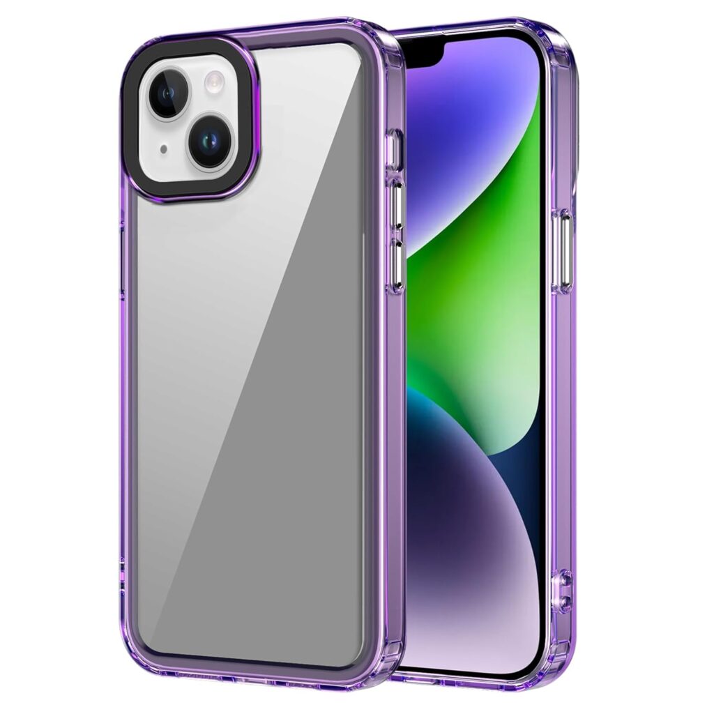 amazon basics Back Case Cover for iPhone 14 (TPU + PC_Translucent Purple)