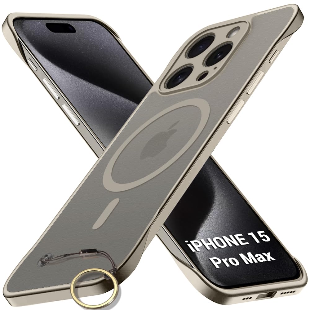 TheGiftKart Hybrid Ultimate Slim Back Case Cover for iPhone 15 Pro MAX | Frosted Matte Translucent Hard Back Case Cover for iPhone 15 Pro MAX (PC & TPU, MagSafe Compatible, Natural Titanium Sides)
