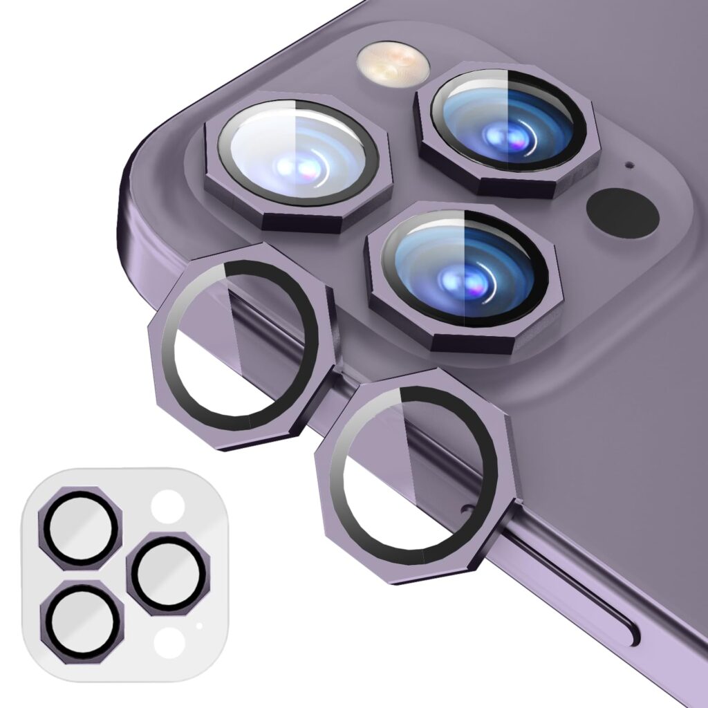 GadgetBite Snaptra Octagon Lens Protector Compatible With iPhone 14 Pro & iPhone 14 Pro Max – 9H Tempered Glass Camera Cover with Metal Ring, Scratch-Resistant,Camera Lens Protection - Purple