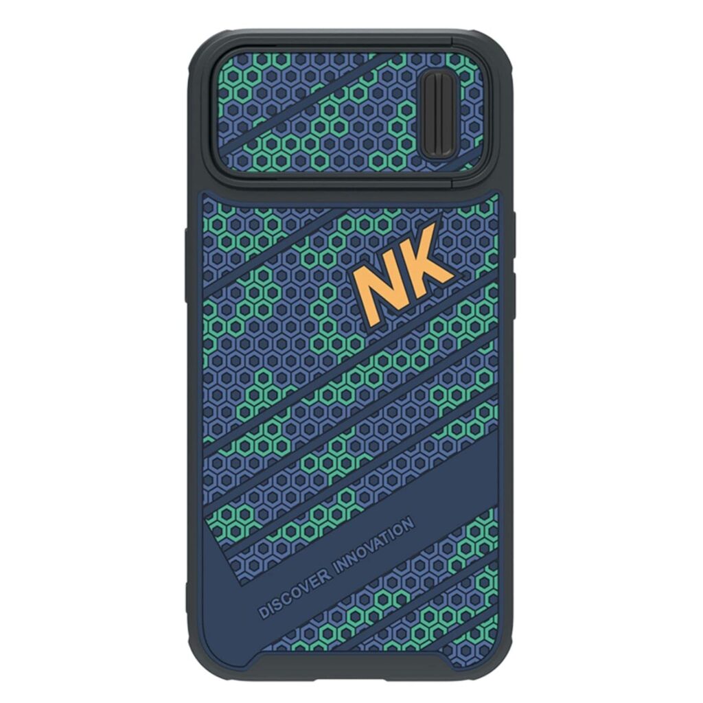 Nillkin Case for Apple iPhone 14 / iPhone 13 (6.1" Inch) Striker S Camshield Semi Automatic Camera Slider Honeycomb Texture Silicone Lifted Bezel TPU + PC Blue Green Color