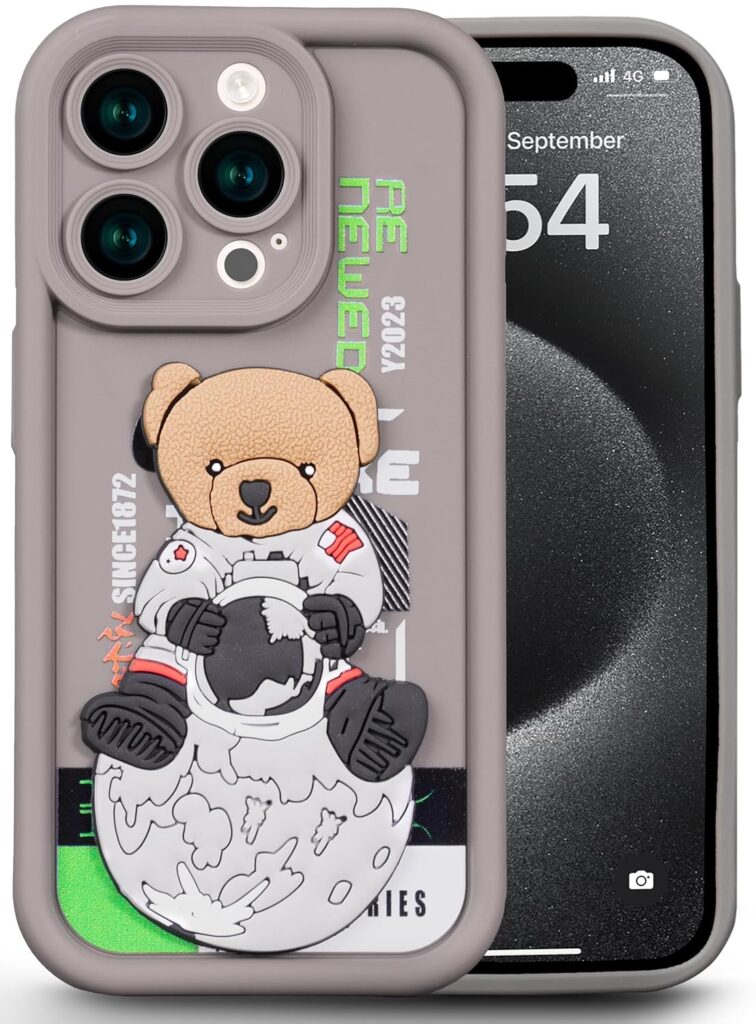 Enflamo for iPhone 15 Pro MAX Case Matte Back Silicone Cover 3D Designed | Camera Bump Protection (Brown)