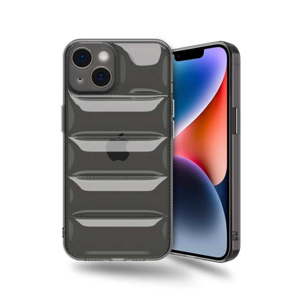 Amazon Brand - Solimo Ultra-Thin Transparent Puffer Case Camera Protection Soft Back Cover for Apple iPhone 14 Plus - Grey