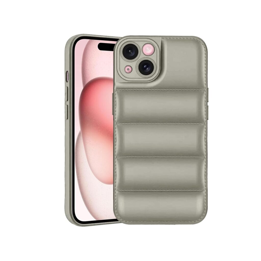 Plus Puffer Case Camera Protection Soft Back Cover for Apple iPhone 15 - Natural Olive