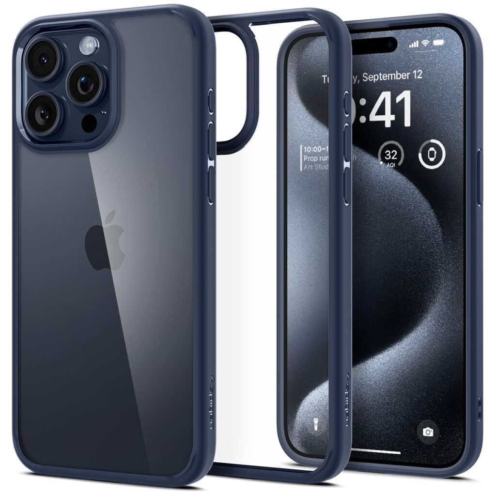 Spigen Ultra Hybrid Back Cover Case Compatible with iPhone 15 Pro Max (TPU + Poly Carbonate | Navy Blue)