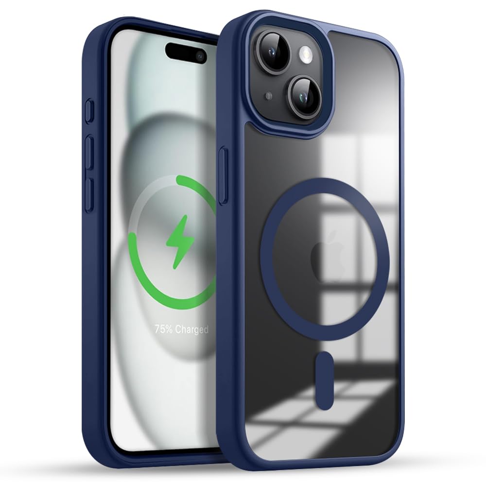 KARWAN®️ Hybrid Transparent iPhone 15 Back Cover Case Compatibe with Mag-Safe |Camera Protection Bump | Transparent Back Cover Case for iPhone 15(PC, TPU | Blue Bumper)