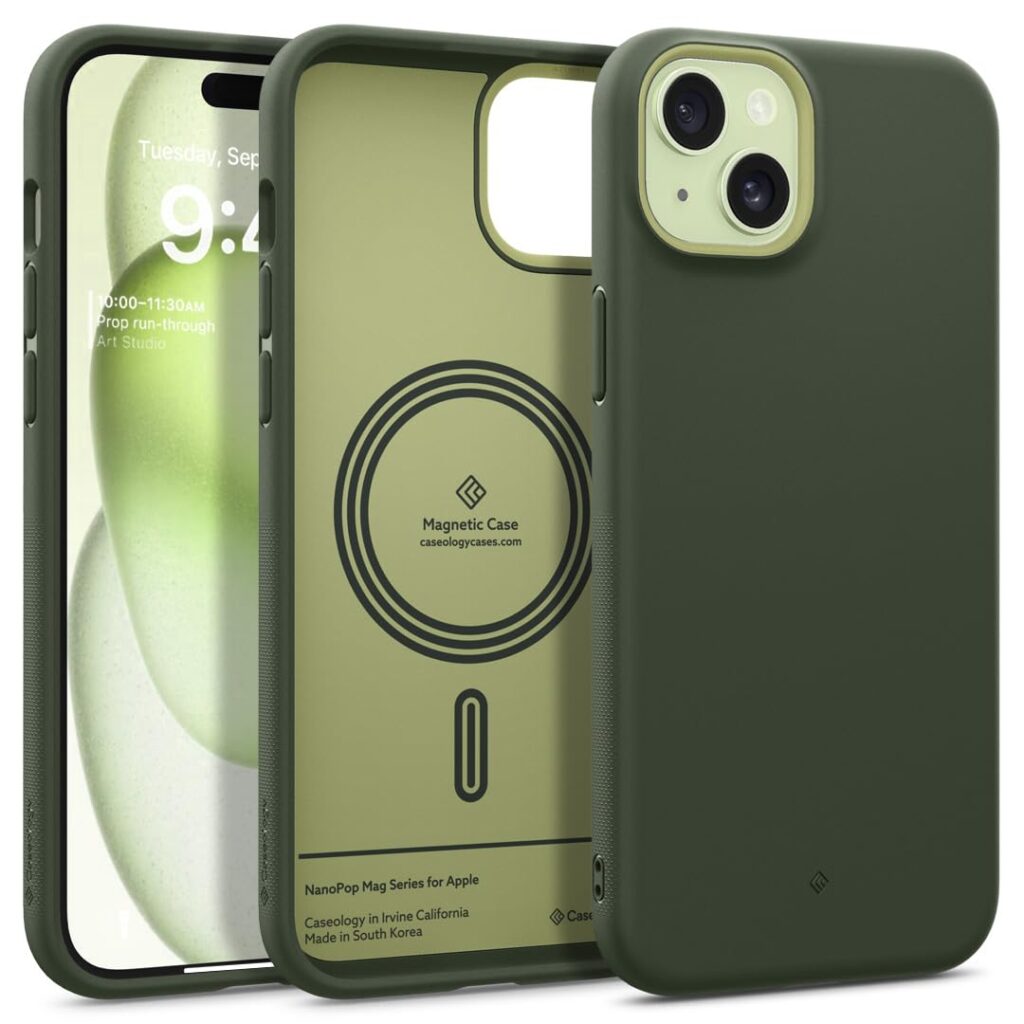CASEOLOGY by Spigen Nano Pop Mag Back Cover Case Compatible with iPhone 15 Plus Case (TPU and Polycarbonate | AVO Green)