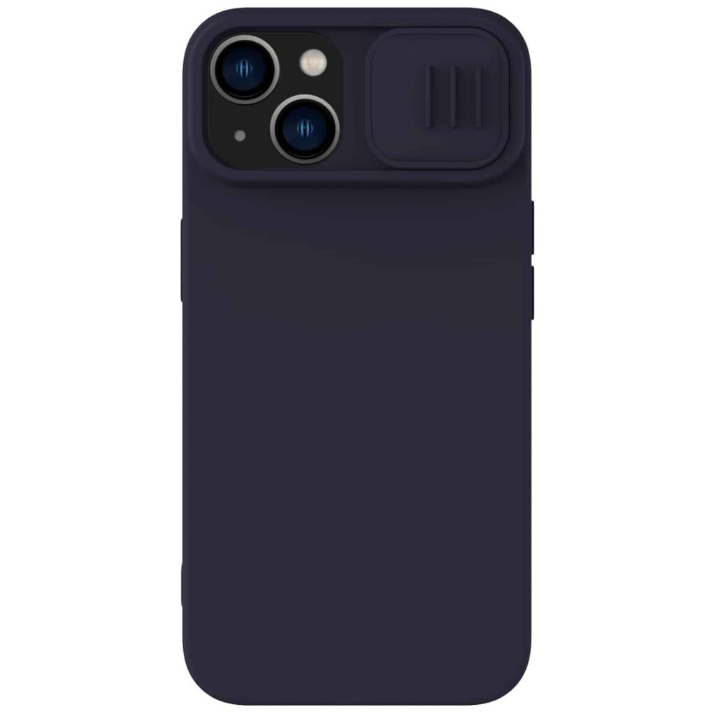 Nillkin Case for Apple iPhone 14 / iPhone 13 (6.1" Inch) CamShield Silky Soft Liquid Silicon + PC Finish Camera Slider Magnetic Works with Magsafe Charger Inside Microfibre Dark Purple Color